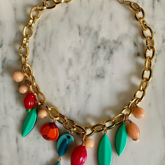 Kate Spade Gold Statement Chunky & Funky Multicolor Beaded Charm Necklace - Picture 3 of 9